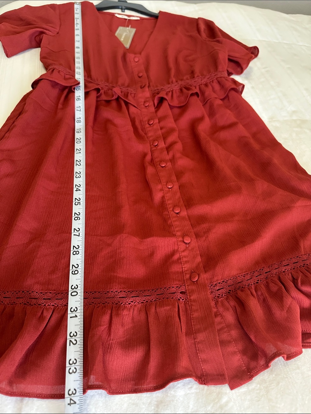 Francesca’s miami Rust Red Button-Front Ruffle Mini Dress Size S/M - Picture 9 of 12